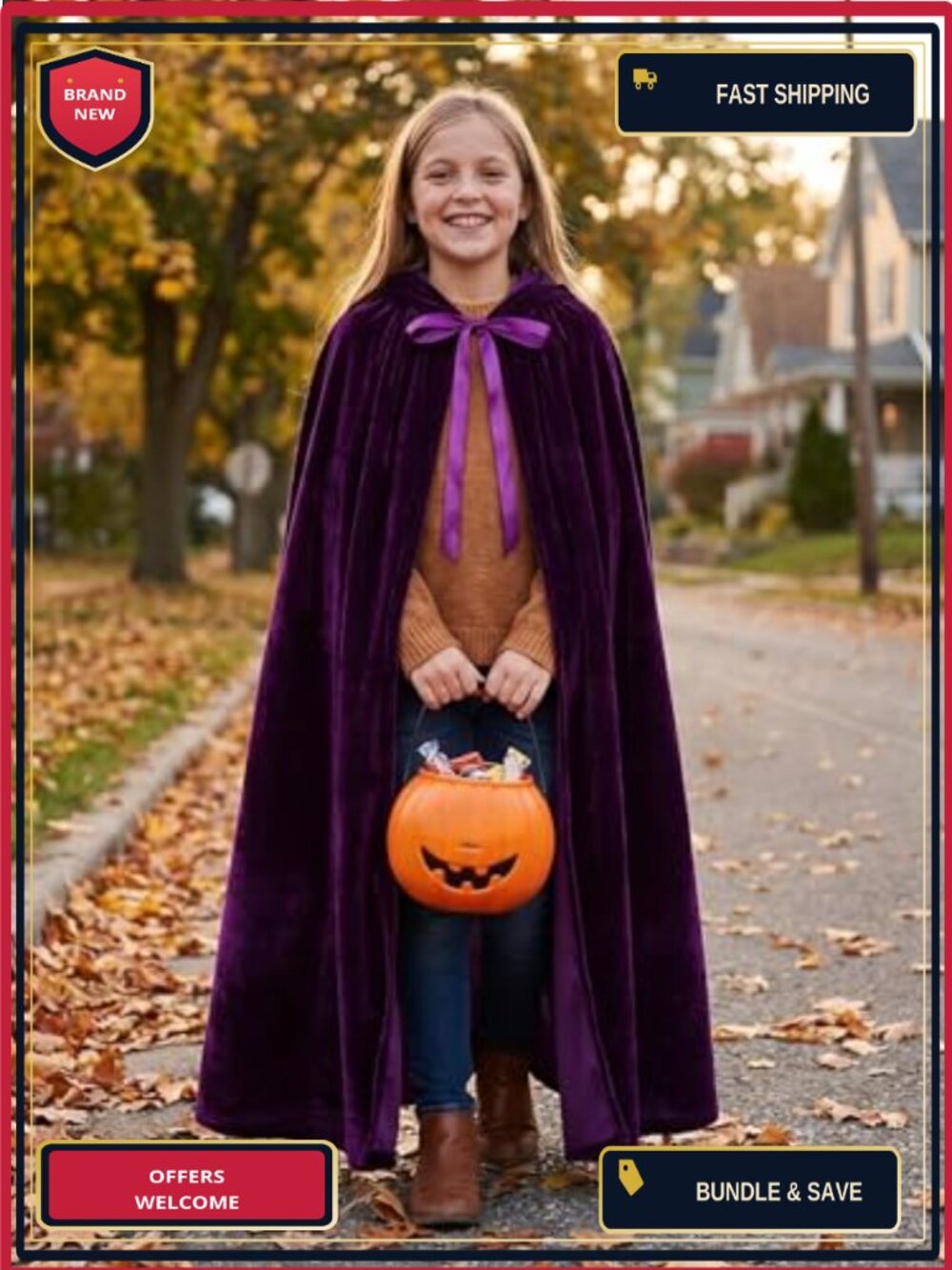 Velvet Hooded Cloak Cape Cosplay Costume Robe Halloween - Picture 6 of 6